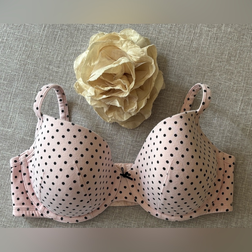 Cacique Pink and Black Polka Dot Bra with Underwire and Adjustable Straps